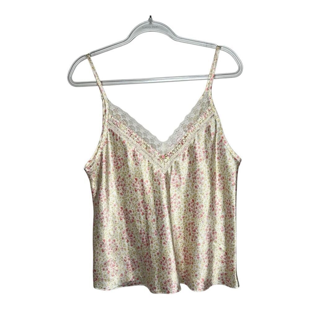 Oscar de la Renta Pink Label Top Womens Large Floral Satin Lace Trim Camisole‎